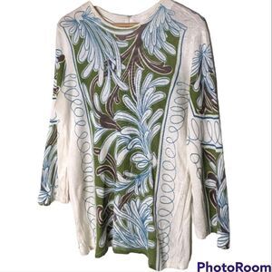 Vintage 70s Off White Tunic Length Thin Bell Sleeve Pullover Sweater size M